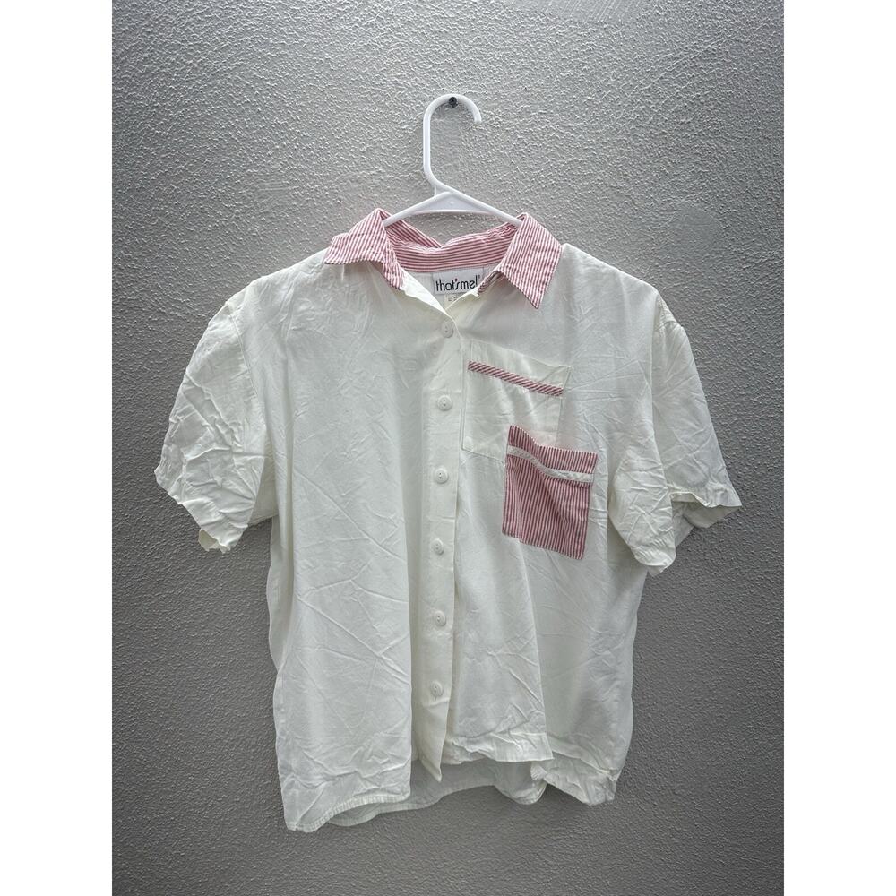 That's Me! Womens Top Size 3/4 White Short Sleeve Button Up Collared VTG